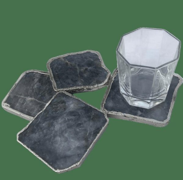 Drinkware | Grey Agate Quartz Coaster Set Of 4 Drinkware Drinkware