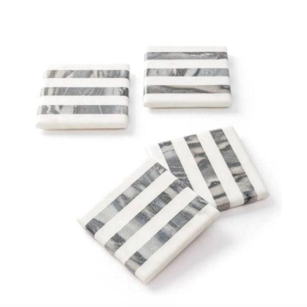 Drinkware | Handmade Black & White Striped Marble Coasters – Set Of 4 Drinkware Drinkware