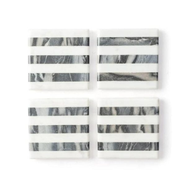 Drinkware | Handmade Black & White Striped Marble Coasters – Set Of 4 Drinkware Drinkware