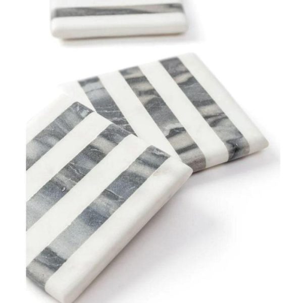 Drinkware | Handmade Black & White Striped Marble Coasters – Set Of 4 Drinkware Drinkware