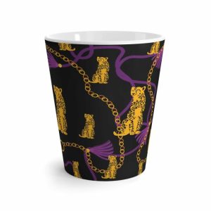 Drinkware | Leopard And Gold Chain Black Latte Mug, 12oz Drinkware Drinkware