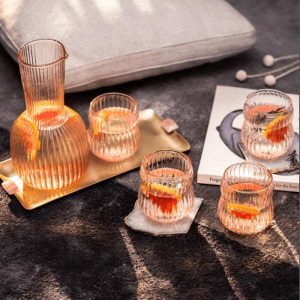 Drinkware | Light Amber Hand Blown Ribbed Roseate Carafe Set, Carafe Only Drinkware Drinkware