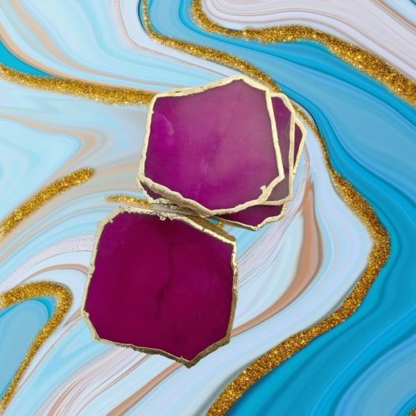 Drinkware | Magenta Agate Aventurine Coasters Set Of 4 Drinkware Drinkware