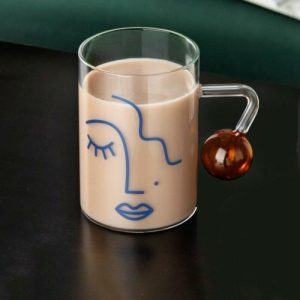 Drinkware | Minimalist Female Face Water Glass With Handle, Large Drinkware Drinkware