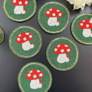 Drinkware | Mushroom Round Beaded Coaster Set Of 6 Drinkware Drinkware