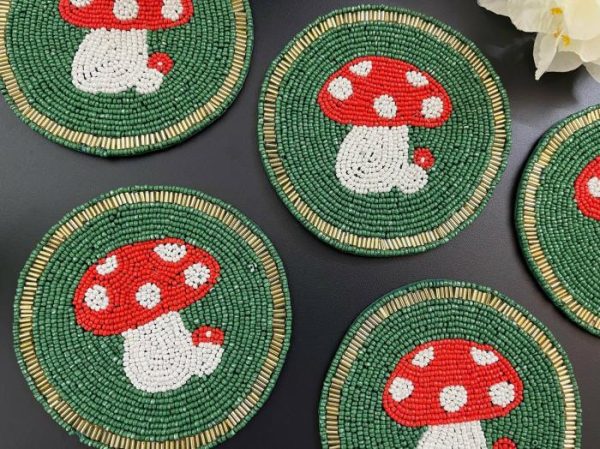 Drinkware | Mushroom Round Beaded Coaster Set Of 6 Drinkware Drinkware