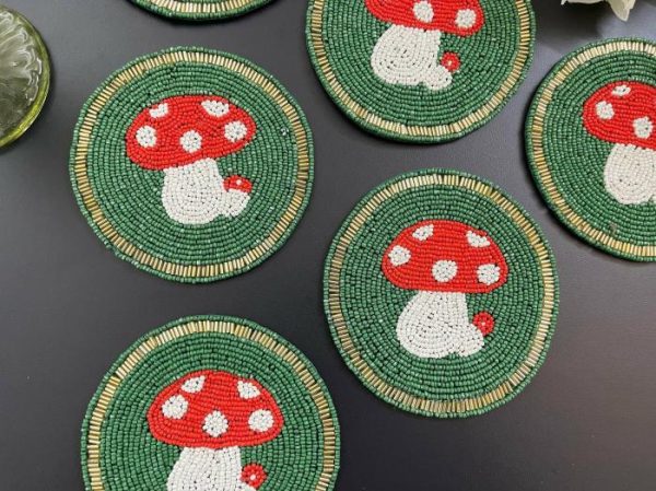 Drinkware | Mushroom Round Beaded Coaster Set Of 6 Drinkware Drinkware