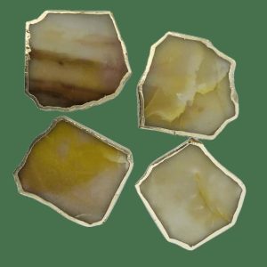 Drinkware | Mustard Agate Aventurine Coaster Set Of 4 Drinkware Drinkware