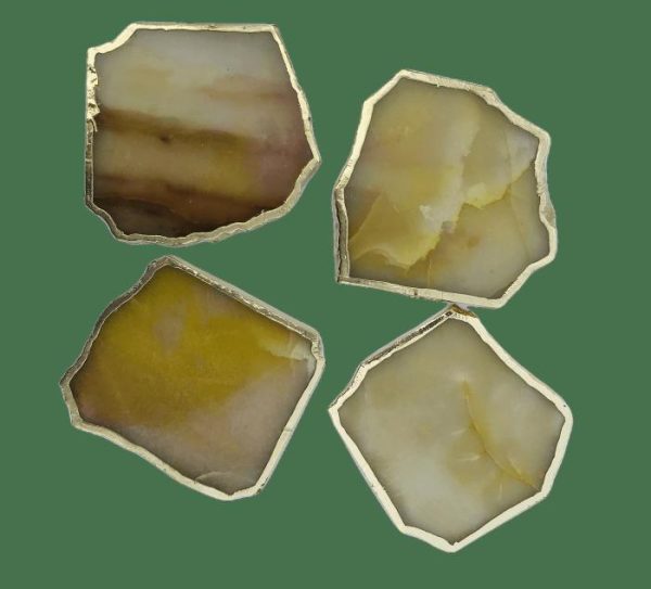 Drinkware | Mustard Agate Aventurine Coaster Set Of 4 Drinkware Drinkware