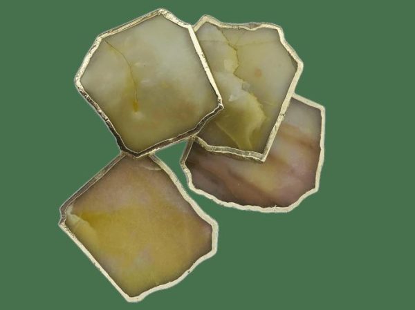 Drinkware | Mustard Agate Aventurine Coaster Set Of 4 Drinkware Drinkware