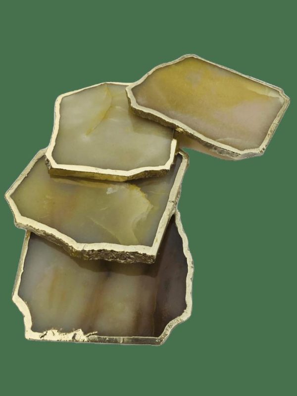 Drinkware | Mustard Agate Aventurine Coaster Set Of 4 Drinkware Drinkware