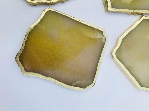 Drinkware | Mustard Agate Aventurine Coaster Set Of 4 Drinkware Drinkware