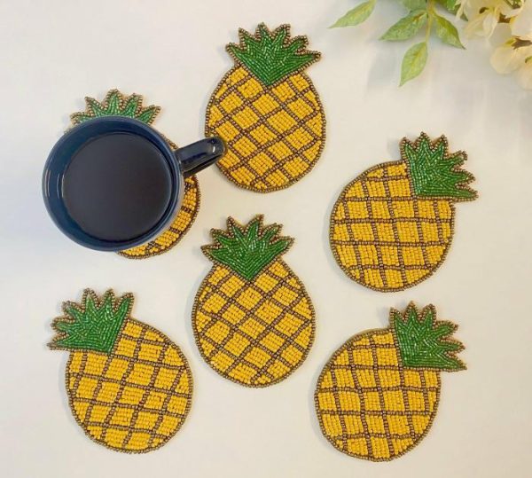 Drinkware | Pineapple Beaded Coasters – Set Of 6 Drinkware Drinkware