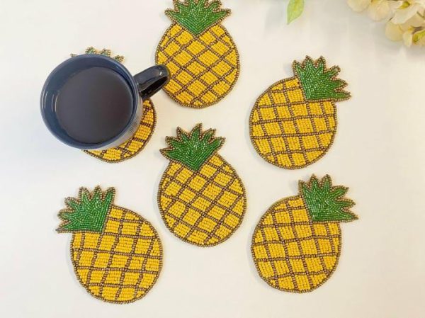 Drinkware | Pineapple Beaded Coasters – Set Of 6 Drinkware Drinkware