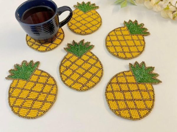 Drinkware | Pineapple Beaded Coasters – Set Of 6 Drinkware Drinkware