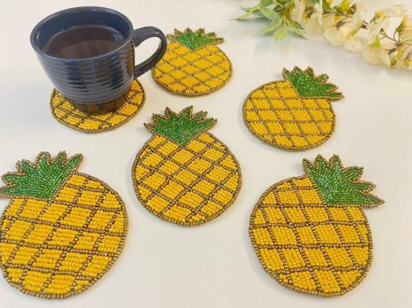 Drinkware | Pineapple Beaded Coasters – Set Of 6 Drinkware Drinkware