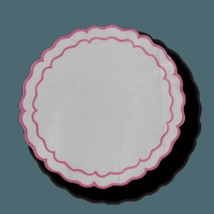 Drinkware | Pink Double Scalloped Round White Placemats, Placemats- Set of 2 Drinkware Drinkware