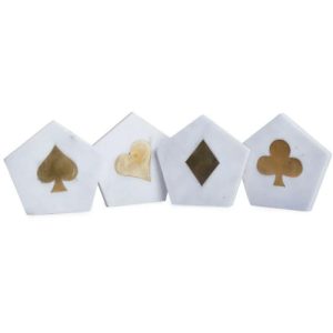 Drinkware | Poker Brass Inlay Pentagon Marble Coaster – Set Of 4 Drinkware Drinkware