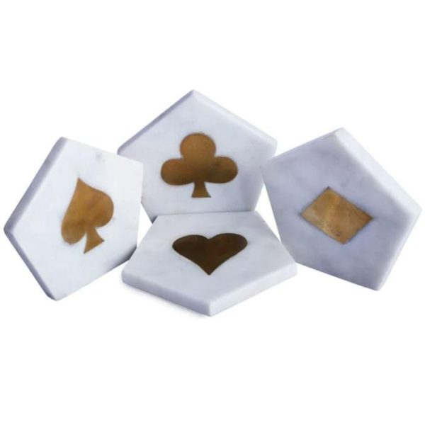 Drinkware | Poker Brass Inlay Pentagon Marble Coaster – Set Of 4 Drinkware Drinkware