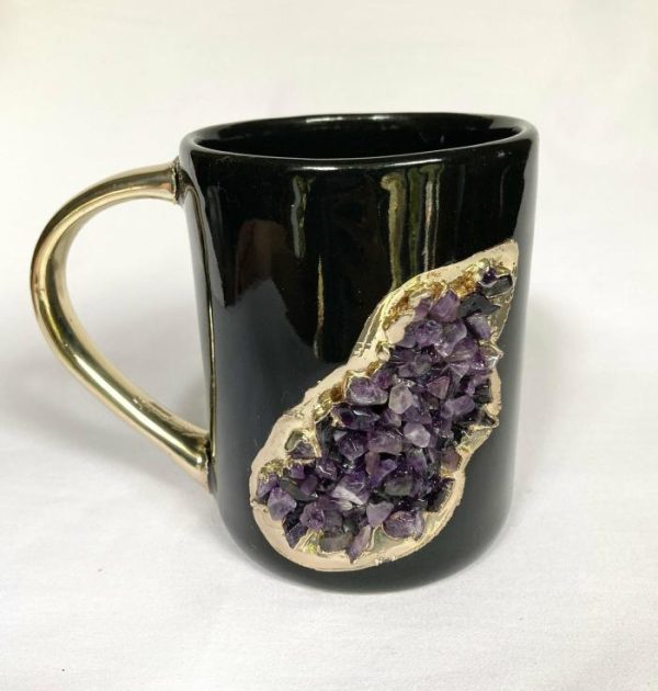 Drinkware | Purple Amethyst Black Mug With Gold Handle – Set Of 2 Drinkware Drinkware