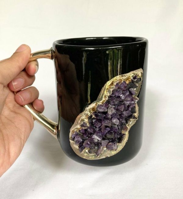 Drinkware | Purple Amethyst Black Mug With Gold Handle – Set Of 2 Drinkware Drinkware