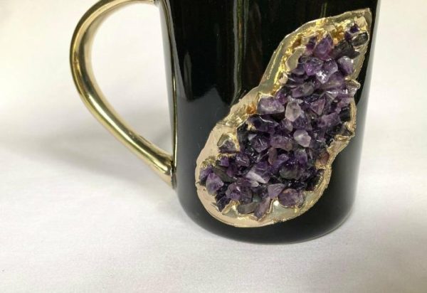 Drinkware | Purple Amethyst Black Mug With Gold Handle – Set Of 2 Drinkware Drinkware