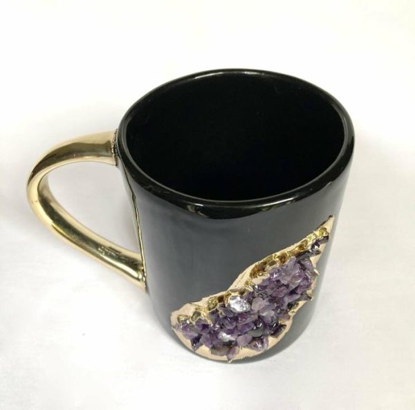 Drinkware | Purple Amethyst Black Mug With Gold Handle – Set Of 2 Drinkware Drinkware