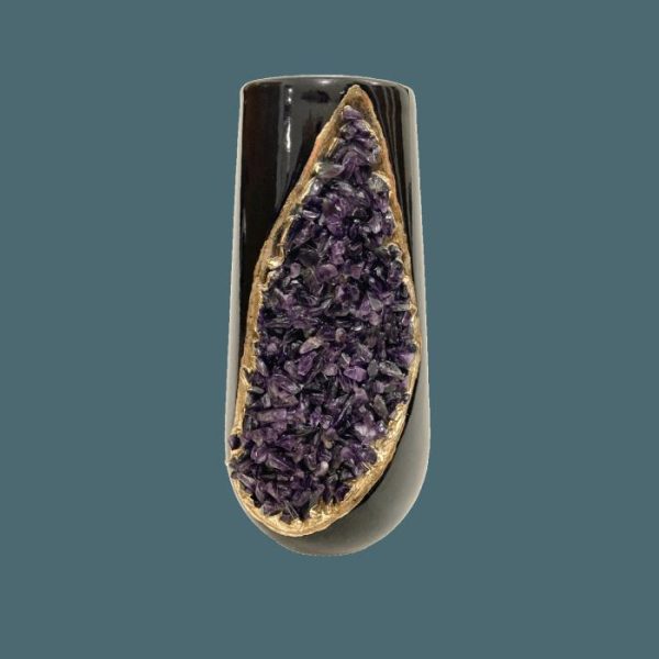 Drinkware | Purple Amethyst Crystal Black And Gold Ceramic Vase Planter, Small (Height 4") Drinkware Drinkware