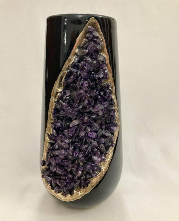 Drinkware | Purple Amethyst Crystal Black And Gold Ceramic Vase Planter, Small (Height 4") Drinkware Drinkware