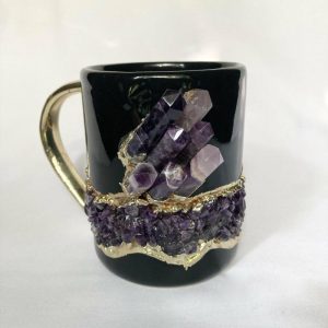 Drinkware | Purple Amethyst Crystal Ceramic Mug With Gold Handle Drinkware Drinkware