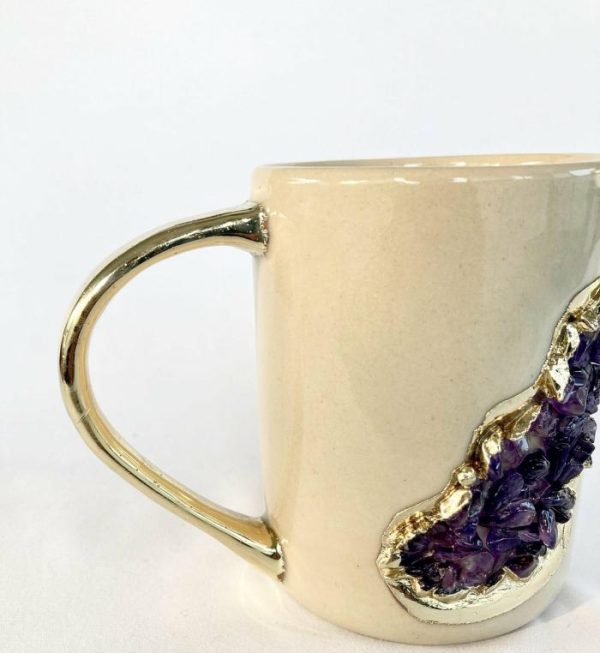 Drinkware | Purple Amethyst Crystal Ceramic Mug With Gold Handle – Set Of 2 Drinkware Drinkware