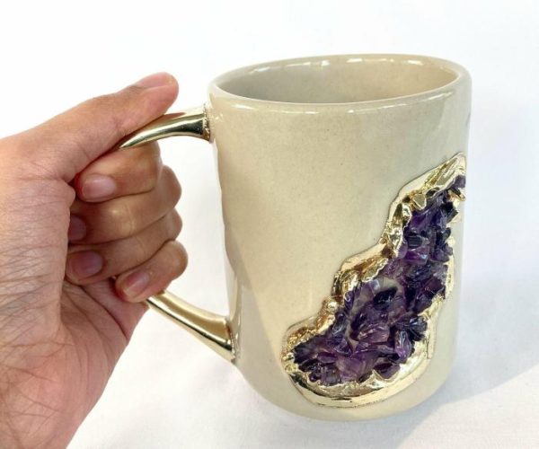 Drinkware | Purple Amethyst Crystal Ceramic Mug With Gold Handle – Set Of 2 Drinkware Drinkware