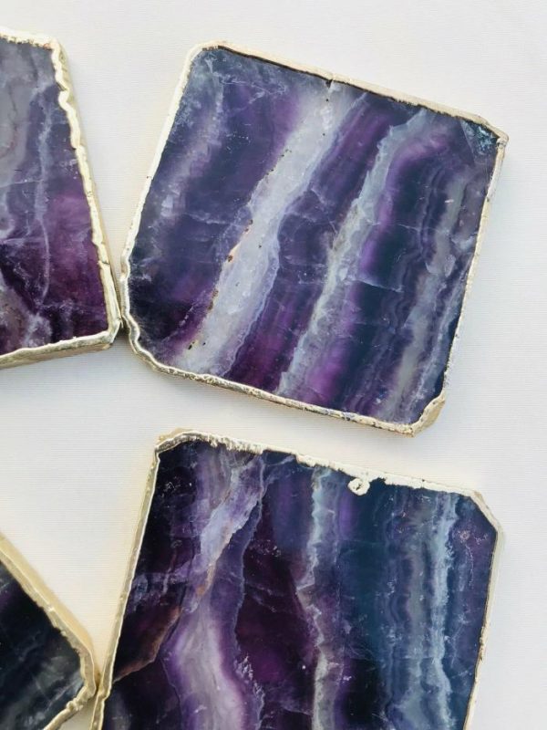 Drinkware | Purple Fluorite Agate Coasters – Set Of 4 Drinkware Drinkware