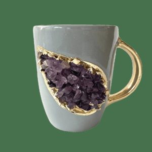 Drinkware | Purple Quartz Marbled Gray Ceramic Coffee Mug With Gold Handle – Set Of 2 Drinkware Drinkware