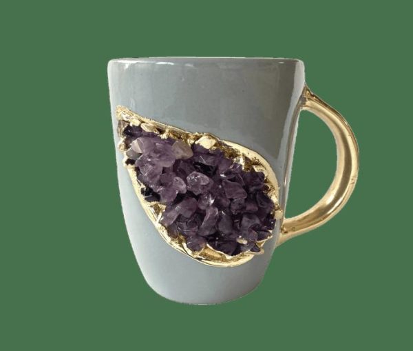 Drinkware | Purple Quartz Marbled Gray Ceramic Coffee Mug With Gold Handle – Set Of 2 Drinkware Drinkware