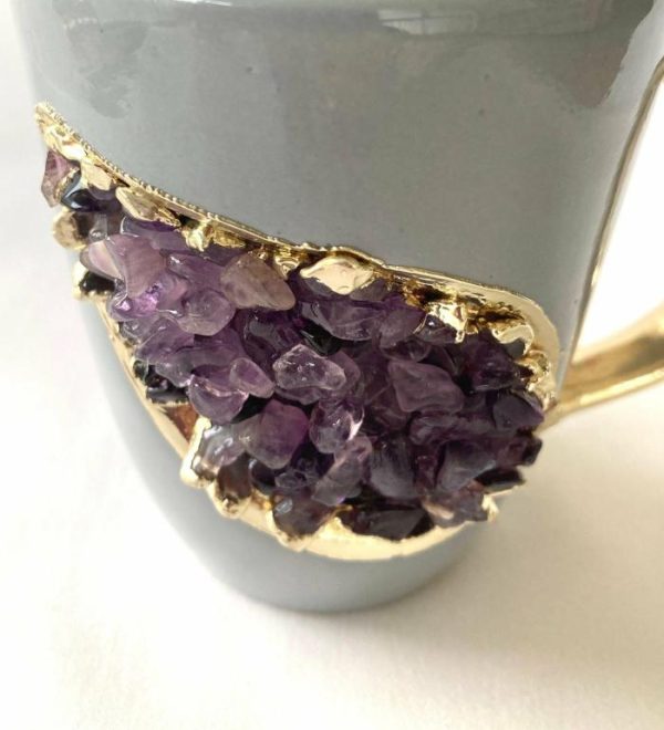 Drinkware | Purple Quartz Marbled Gray Ceramic Coffee Mug With Gold Handle – Set Of 2 Drinkware Drinkware