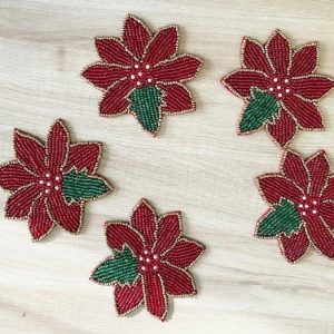 Drinkware | Red Christmas Blossom Beaded Coasters – Set Of 6 Drinkware Drinkware