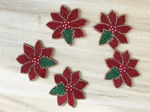 Drinkware | Red Christmas Blossom Beaded Coasters – Set Of 6 Drinkware Drinkware