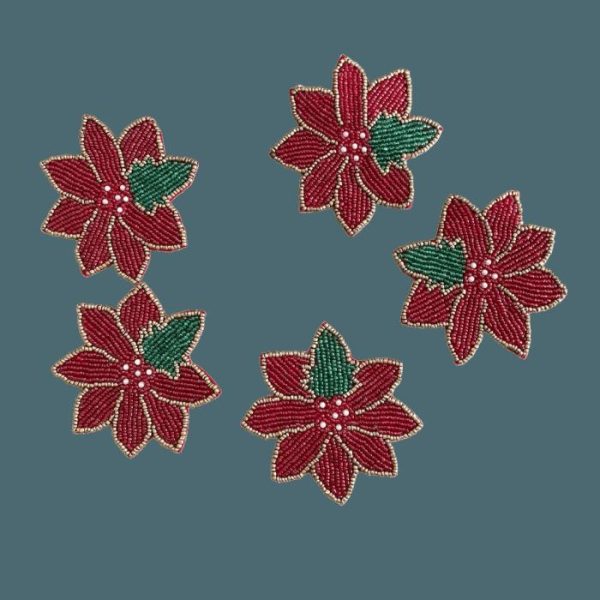 Drinkware | Red Christmas Blossom Beaded Coasters – Set Of 6 Drinkware Drinkware