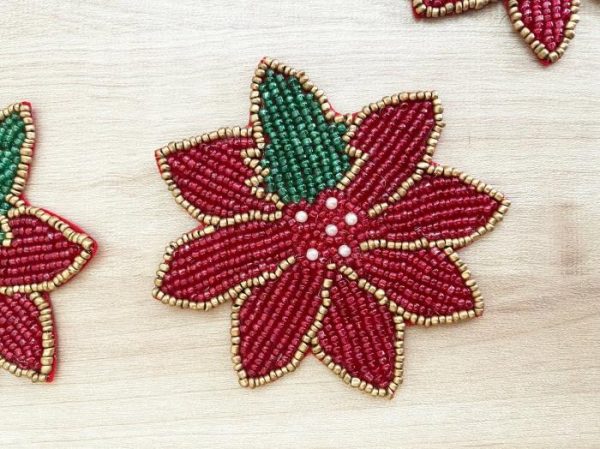 Drinkware | Red Christmas Blossom Beaded Coasters – Set Of 6 Drinkware Drinkware