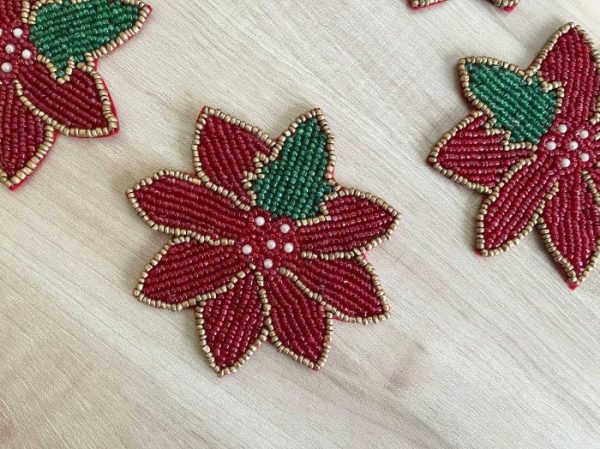 Drinkware | Red Christmas Blossom Beaded Coasters – Set Of 6 Drinkware Drinkware