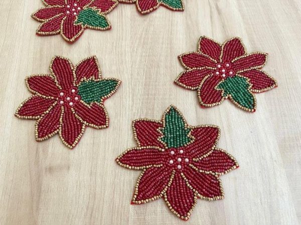 Drinkware | Red Christmas Blossom Beaded Coasters – Set Of 6 Drinkware Drinkware