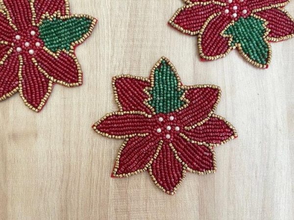 Drinkware | Red Christmas Blossom Beaded Coasters – Set Of 6 Drinkware Drinkware