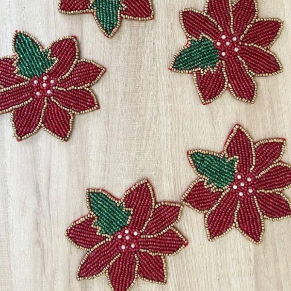 Drinkware | Red Christmas Blossom Beaded Coasters – Set Of 6 Drinkware Drinkware