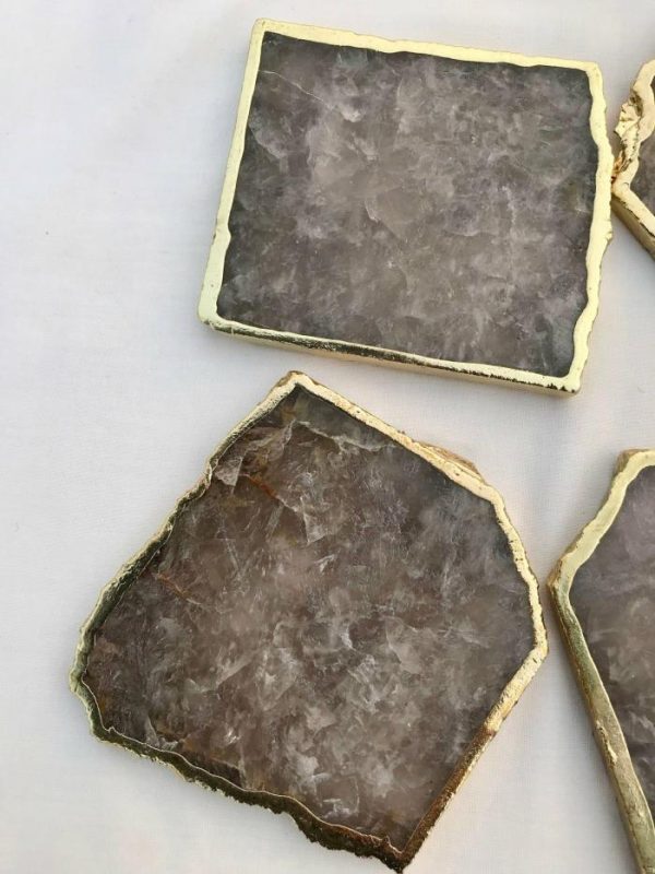 Drinkware | Smoky Grey Agate Quartz Coasters – Set Of 4 Drinkware Drinkware