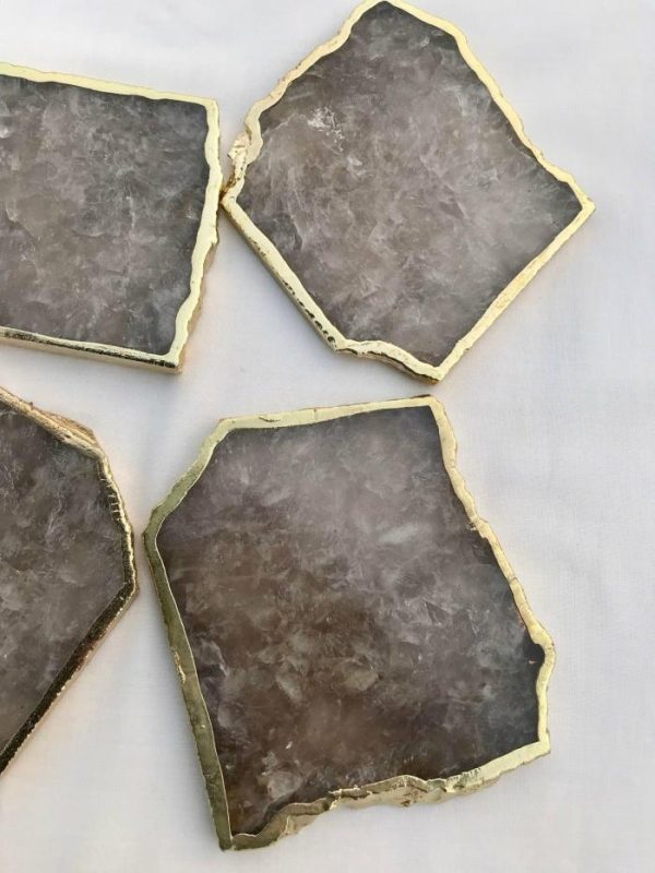 Drinkware | Smoky Grey Agate Quartz Coasters – Set Of 4 Drinkware Drinkware