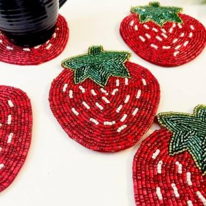 Drinkware | Strawberry Beaded Coasters – Set Of 6 Drinkware Drinkware