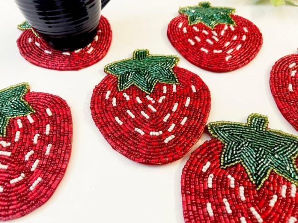 Drinkware | Strawberry Beaded Coasters – Set Of 6 Drinkware Drinkware