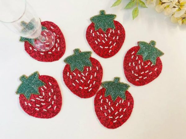 Drinkware | Strawberry Beaded Coasters – Set Of 6 Drinkware Drinkware