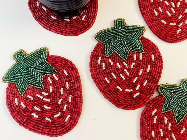 Drinkware | Strawberry Beaded Coasters – Set Of 6 Drinkware Drinkware